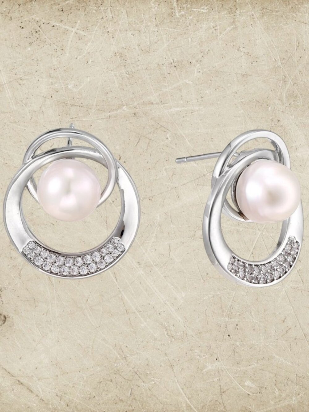 Simply Savvy Pearl Orbit Stud Earrings White Gold Plated